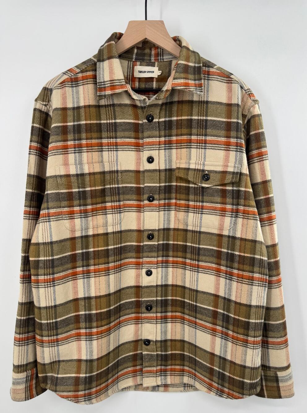 Taylor Stitch Crater Shirt Heavyweight Flannel Tan Plaid Button Down 44 XL